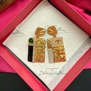 Schiaparelli Gold and Green Artistic Earrings